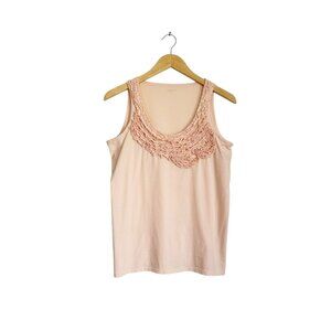 Garnet Hill Women's Pima Cotton Ruffle Tank Top in Pink/Peach - Sz S